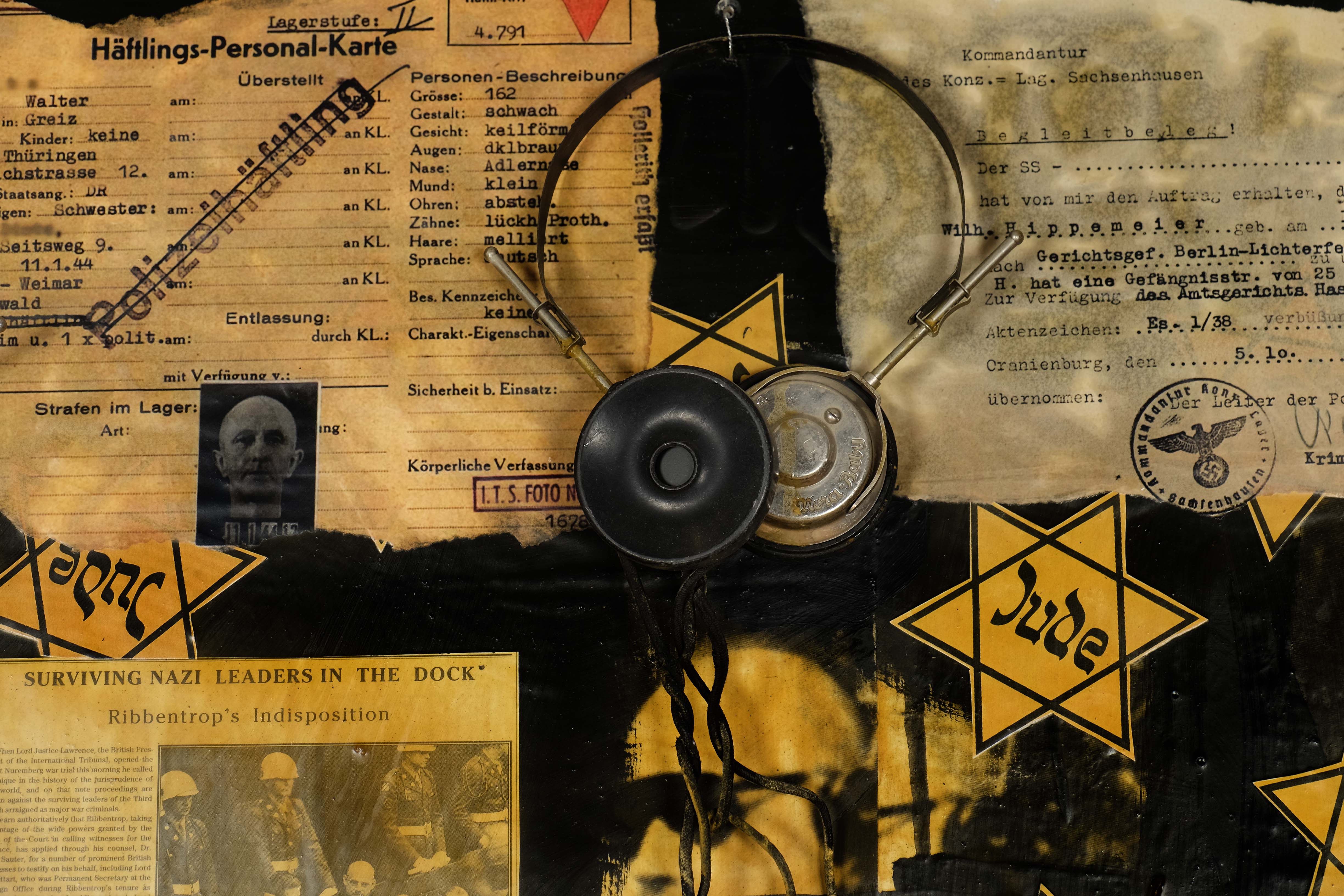 Close up of the art work Judgement in Nuremberg