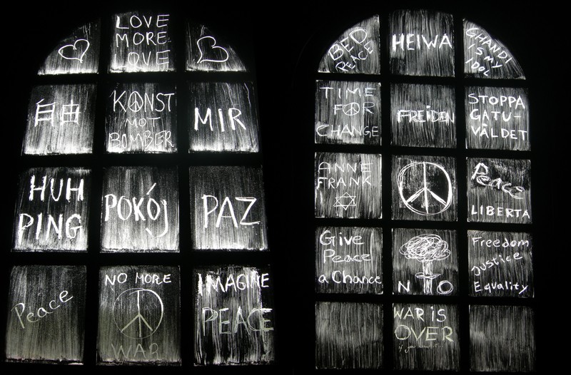 Art installation on windows  at the Museum of contemporary art in Avesta Sweden